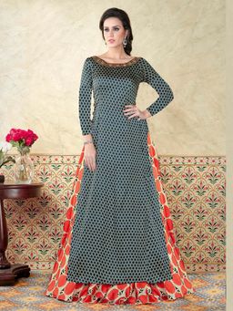 Stylee LIFESTYLE - Navy Blue Embroidered Semi-Stitched Dress Material (Set of 3)