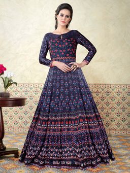 Stylee LIFESTYLE - Violet Embroidered Semi-Stitched Gown