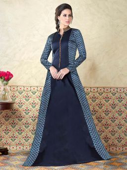 Stylee LIFESTYLE - Navy Blue Embroidered Semi-Stitched Gown