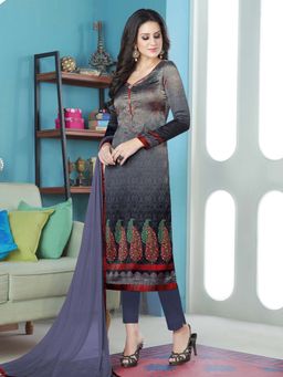 Stylee LIFESTYLE - Grey Printed Unstitched Dress Material (Set of 3)