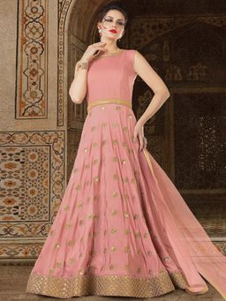 Stylee LIFESTYLE - Pink Embroidered Semi-Stitched Dress Material (Set of 3)