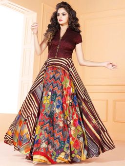 Stylee LIFESTYLE - Multi-Color Printed Semi-Stitched Gown