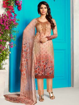 Stylee LIFESTYLE - Beige Embroidered Unstitched Dress Material (Set of 3)