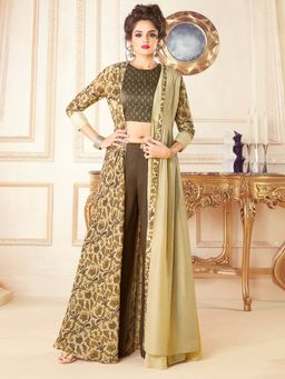 Stylee LIFESTYLE - Brown Embroidered Semi-Stitched Gown
