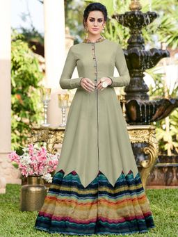 Stylee LIFESTYLE - Pista Green Printed Semi-Stitched Gown