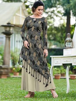 Stylee LIFESTYLE - Grey Printed Semi-Stitched Gown
