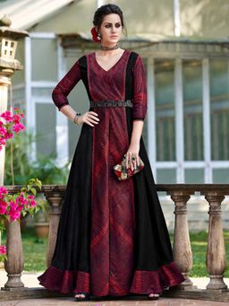 Stylee LIFESTYLE - Maroon Printed Semi-Stitched Gown