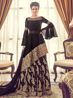 Stylee LIFESTYLE - Wine Embroidered Semi-Stitched Dress Material (Set of 3)