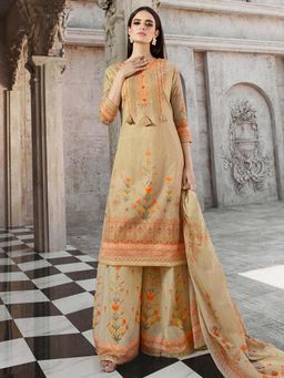 Stylee LIFESTYLE - Beige Printed Unstitched Dress Material (Set of 3)