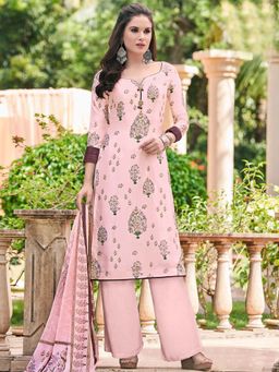 Stylee LIFESTYLE - Pink Printed Unstitched Dress Material (Set of 3)