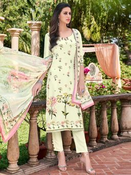 Stylee LIFESTYLE - Green Printed Unstitched Dress Material (Set of 3)