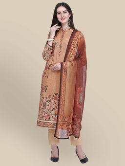 Stylee LIFESTYLE - Beige Printed Unstitched Dress Material (Set of 3)