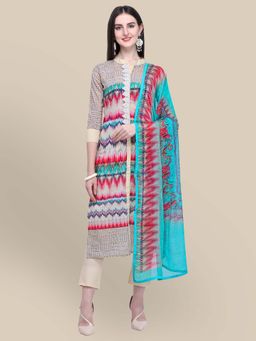 Stylee LIFESTYLE - Cream Printed Unstitched Dress Material (Set of 3)