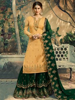 Stylee LIFESTYLE - Yellow Embroidered Semi-Stitched Dress Material (Set of 3)
