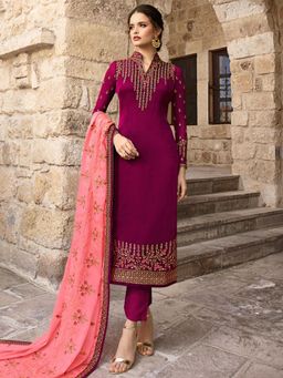 Stylee LIFESTYLE - Wine Embroidered Unstitched Dress Material (Set of 3)