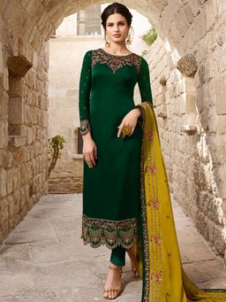 Stylee LIFESTYLE - Green Embroidered Unstitched Dress Material (Set of 3)