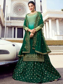 Stylee LIFESTYLE - Green Embroidered Semi-Stitched Dress Material (Set of 3)
