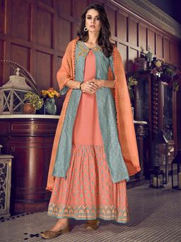 Stylee LIFESTYLE - Turquoise Blue Embroidered Semi-Stitched Dress Material (Set of 3)