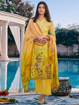 Stylee LIFESTYLE - Yellow Printed Unstitched Dress Material (Set of 3)