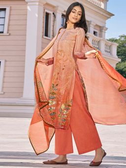 Stylee LIFESTYLE - Rust Printed Unstitched Dress Material (Set of 3)