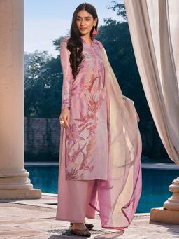 Stylee LIFESTYLE - Pink Printed Unstitched Dress Material (Set of 3)