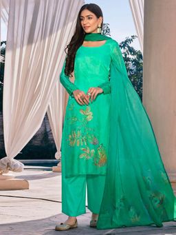 Stylee LIFESTYLE - Green Printed Unstitched Dress Material (Set of 3)