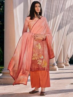 Stylee LIFESTYLE - Rust Printed Unstitched Dress Material (Set of 3)