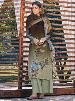 Stylee LIFESTYLE - Green Printed Unstitched Dress Material (Set of 3)