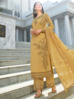 Stylee LIFESTYLE - Gold Embroidered Unstitched Dress Material (Set of 3)