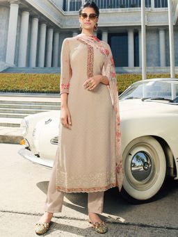Stylee LIFESTYLE - Beige Embroidered Unstitched Dress Material (Set of 3)