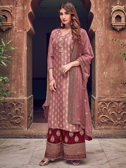 Stylee LIFESTYLE - Pink Embroidered Unstitched Dress Material (Set of 3)