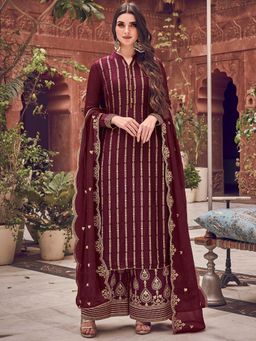 Stylee LIFESTYLE - Wine Embroidered Unstitched Dress Material (Set of 3)