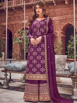 Stylee LIFESTYLE - Purple Embroidered Unstitched Dress Material (Set of 3)