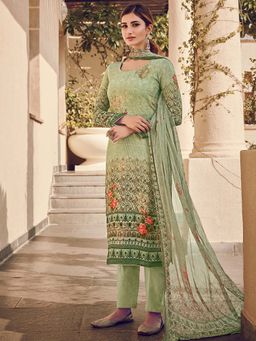 Stylee LIFESTYLE - Green Printed Unstitched Dress Material (Set of 3)