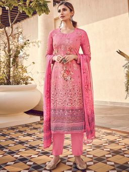 Stylee LIFESTYLE - Pink Printed Unstitched Dress Material (Set of 3)