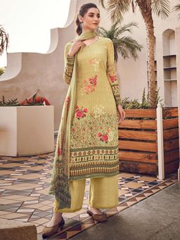 Stylee LIFESTYLE - Gold Printed Unstitched Dress Material (Set of 3)