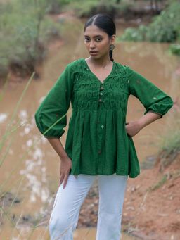 Sutra Art of Clothing - Forest Green Jamdani Top