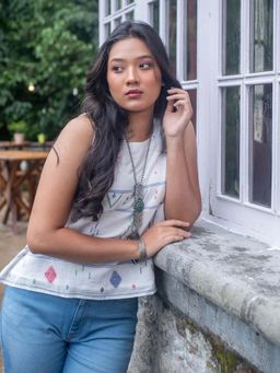 Sutra Art of Clothing - White Mist Cotton Jamdani Top