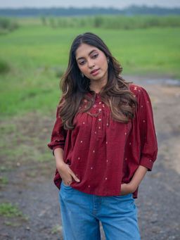 Sutra Art of Clothing - Amara Maroon Jamdani Top