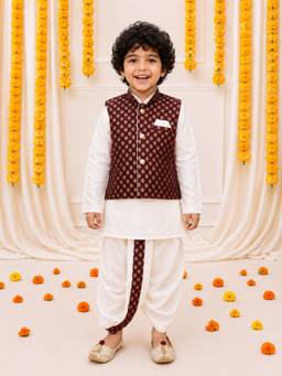 BownBee - Full Sleeve Dhoti Kurta with Nehru Jacket - Purple