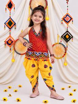 BownBee - Bandhani Halter Top With Embroidered For Girls - Red