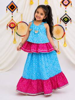 BownBee - Sleeveless Lehenga Choli For Girls - Blue