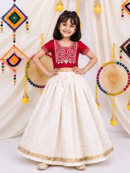 BownBee - Pure Cotton Embroidered Lehenga Choli and For Girls - White