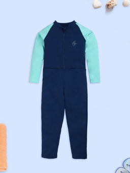 KiddoPanti - Navy Blue Solid Swimming Full Body Suit