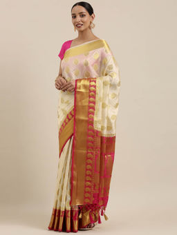 Mimosa - Women Kanjivaram Style Silk Saree With Unstitched Blouse