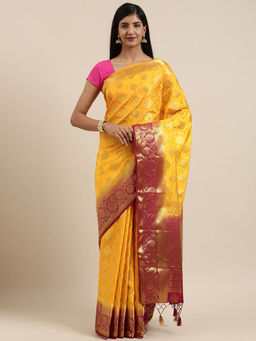 Mimosa - Women Kanjivaram Style Silk Saree With Unstitched Blouse