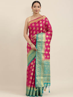 Mimosa - Women Kanjivaram Style Silk Saree With Unstitched Blouse