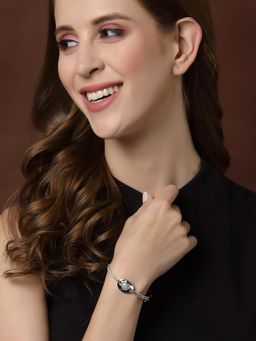 PANASH - Silver Toned and Rhodium Plated CZ Stone Studded Handcrafted Bangle Style Bracelet