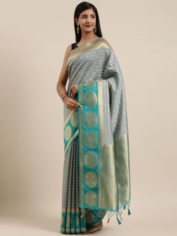 Mimosa - Women Kanjivaram Style Silk Saree With Unstitched Blouse