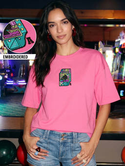 Bewakoof - Heavy Duty Women Pink Ace Embroidered Oversized T-Shirt
